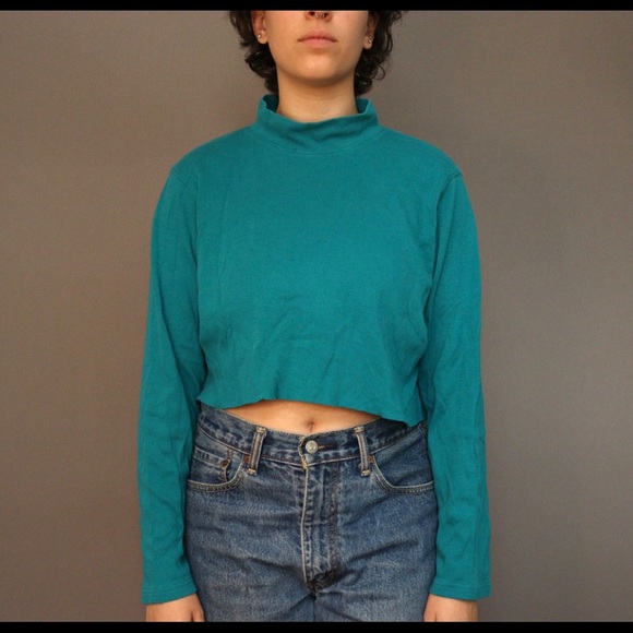 Teal Turtleneck Crop Top - Picture 3 of 3